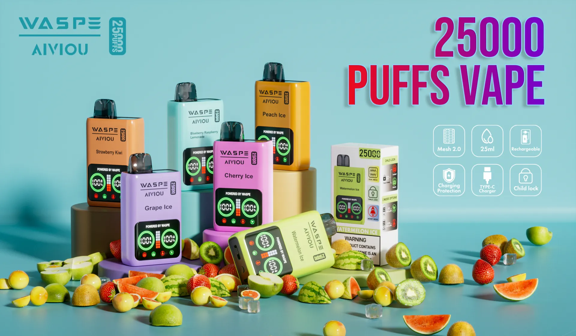 WASPE 25000 PUFFS Çift Örgülü Kutu WASPE 25000 PUFFS Dual Mesh Box